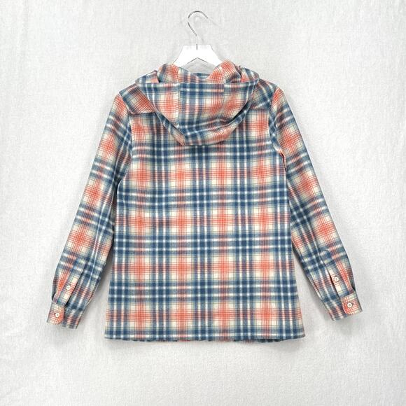 PENDLETON Boyfriend Wool Zip Hoodie Womens Small Cream Blue Pink Plaid Hooded - Picture 2 of 15